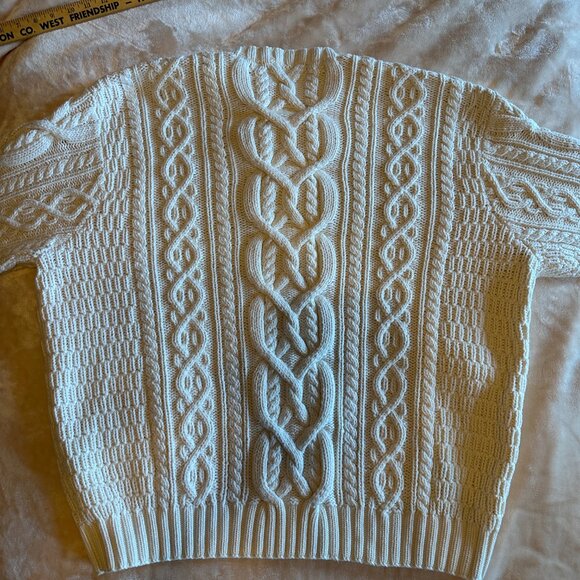 NWOT RARE Hand Knit Heavy 100% Cotton Ivory Cable Knit Fisherman Sweater Mens XL - Picture 9 of 13